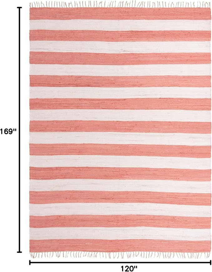 Unique Loom Chindi Rag Collection Area Rug - Striped (10' x 14' 1" Rectangle, Coral and Ivory)