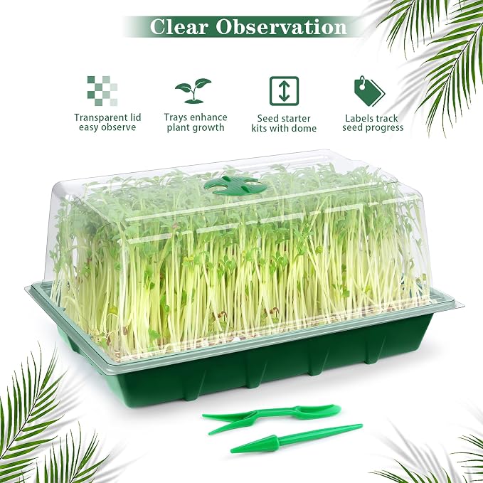 Hahood 6 Packs Seed Starter Tray Kits with Humidity Dome, Plastic Germination Growing Trays with Plants Labels Planting Tools for Seeds Growing Starting, Germination Seedling Propagation, Green