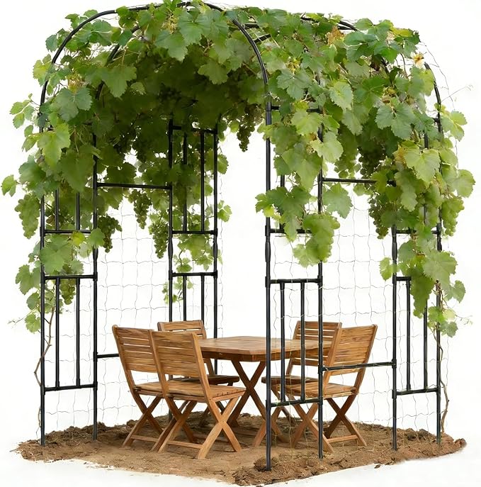 DoCred Garden Arch Trellis, 87in H x 59in L Large Garden Trellises Outdoor Metal Plant Support Trellis Archway Arbor Tunnel for Vegetables Plant Cucumber Trellis Decoration, Black