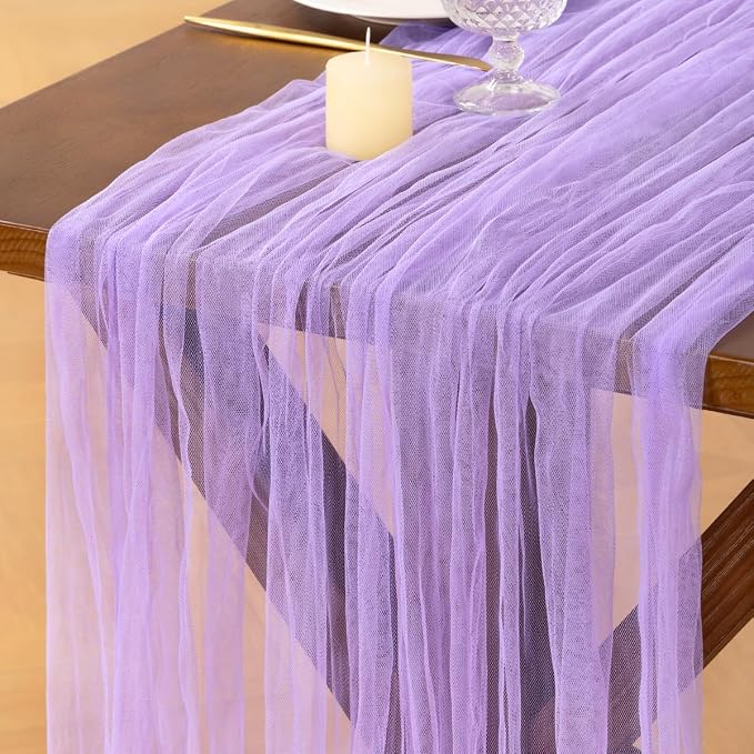 Socomi Lilac Cheesecloth Table Runner Tulle Gauze Cheese clothBoho Rustic 120 inch 10FT Runner for Wedding Party Baby Shower Birthday Holiday Decorations 1pc
