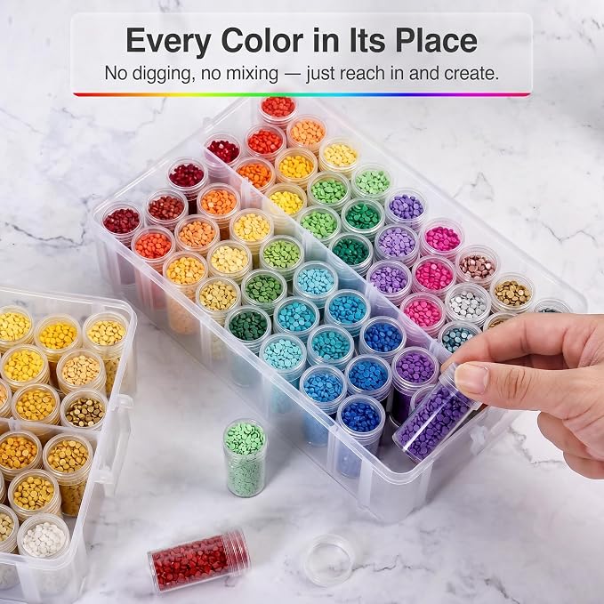 Diamond Painting Storage Container, 3-Tier Bead Organizer Box with 150 Slots, Stackable Crafts Organizers for DIY Diamond Art Craft Jewelry Bead Storage