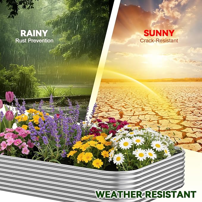 3 Pack 8x3FT Corrugated Galvanized Steel Raised Garden Bed Outdoor, Metal Above Ground Garden Bed for Vegetables and Flowers, Raised Beds for Gardening