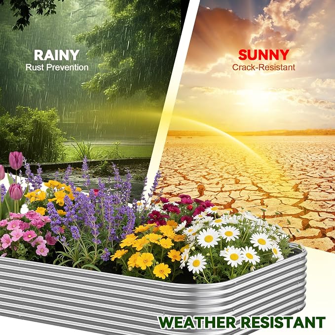 4 Pack Raised Beds for Gardening, Corrugated Galvanized Steel Raised Garden Bed, Outdoor Metal Above Ground Garden Bed for Vegetables and Flowers-4x2FT
