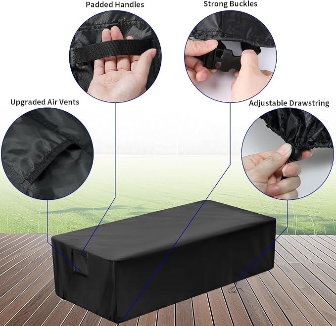 Saking 42" Rectangular Fire Pit Tables 2-Piece 50,000 BTU Outdoor Propane Gas Fire Pit Cover Rectangular, 42in &16.5in, Waterproof & UV-Resistant, Patio Set Cover, Black