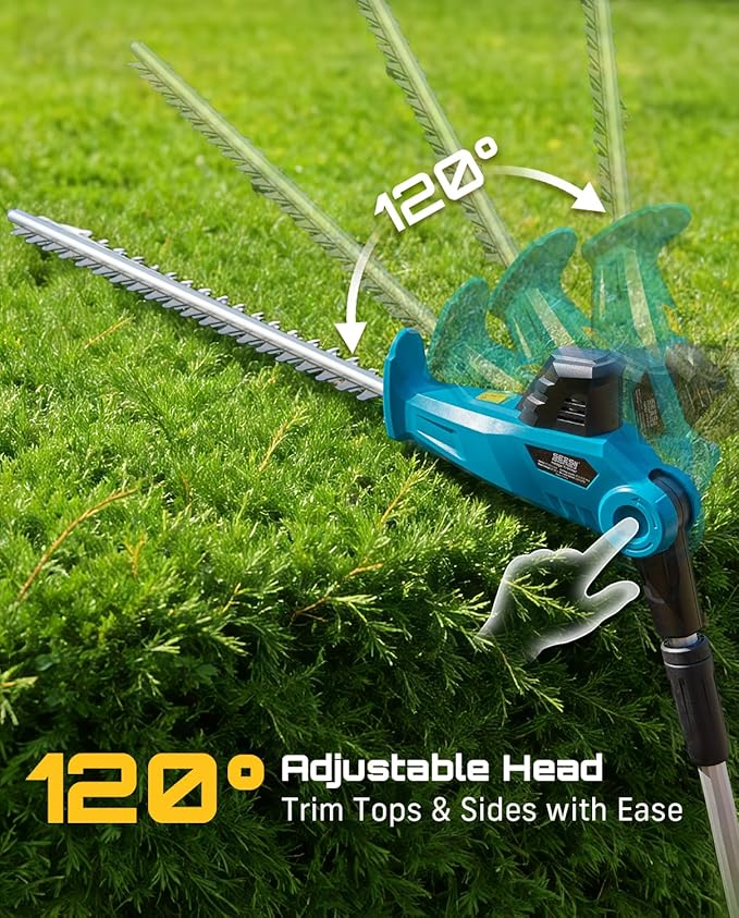 SEESII Cordless Pole Hedge Trimmer: Electric Bush Trimmer with 20" Dual-Action Blade, 2×4000mAh Battery, 8FT Telescopic Pole, Adjustable Rotating Head, Battery Powered Hedge Clipper for Shrub Trimming