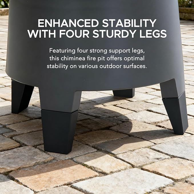 SUNJOY 2-in-1 Chiminea Fire Pit & Grill, 57" Tall Outdoor Fireplace with Removable Stainless Steel Grill Grate, Spark Screen & PVC Cover for Patio, Backyard, Cooking - Grey