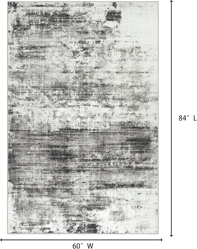 5x7 Area Rugs for Living Room: Washable Abstract Black Grey Badroom Carpet | Non-slip TPE backing makes this washable soft low-pile rug safe & durable, Pet-friendly decor for dining room,nursery,office