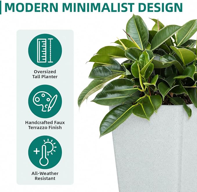 Autodaya 28" Tall Planters for Outdoor Plants, Extra-Large White Flower Pots for Blaconl, Porch, Living Room Corner, Garden, Patio, Deck Decor