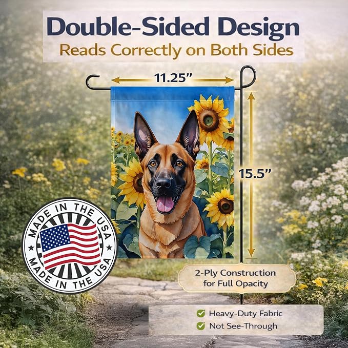 Caroline's Treasures DAC6022GF Belgian Malinois in Sunflowers Garden Flag Mailbox Flag Decorative Yard Flag Banner Outside Patio Artwork Yard Flower Beds, Garden Size, Multicolor