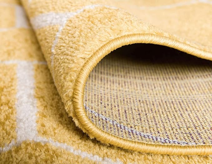 Unique Loom Trellis Frieze Collection Area Rug - Geometric (4' 1" Round Yellow/Ivory)