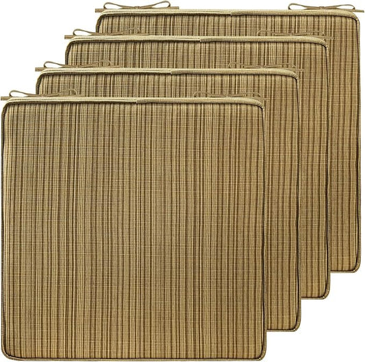 19 x 19 Inch Outdoor Chair Cushions with Tie Straps, Set of 4 Thick Water Repellent Square Patio Chair Pads for Garden Lawn Patio Furniture, Yellow Stripe