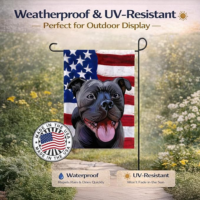 Caroline's Treasures CK6724GF Staffordshire Bull Terrier American Flag Garden Flag Mailbox Flag Decorative Yard Flag Banner Outside Patio Artwork Yard Flower Beds, Garden Size, Multicolor
