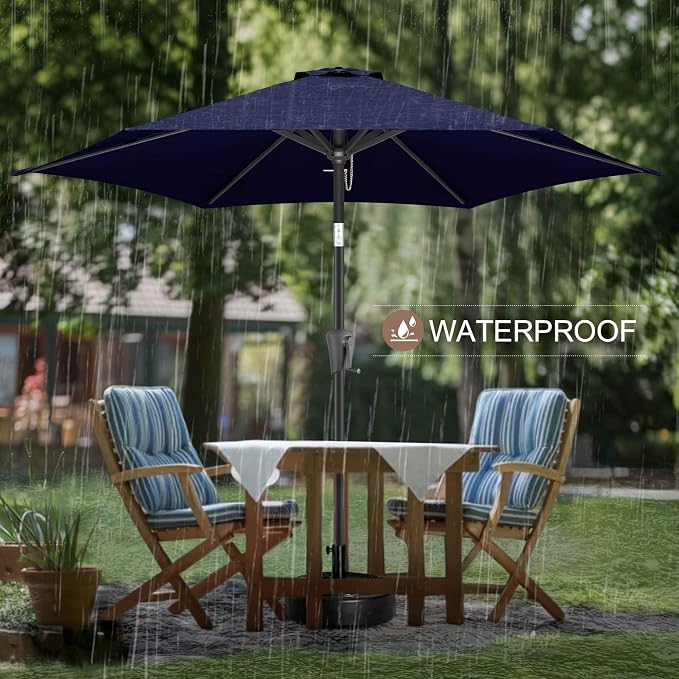 FLAME&SHADE 9ft Patio Umbrella Outdoor - Table Umbrella with Push Button Tilt and Crank, UV Protection, 6 Sturdy Ribs, Market Umbrella for Garden, Deck, Backyard, Lawn, Pool and Beach(Navy Blue)