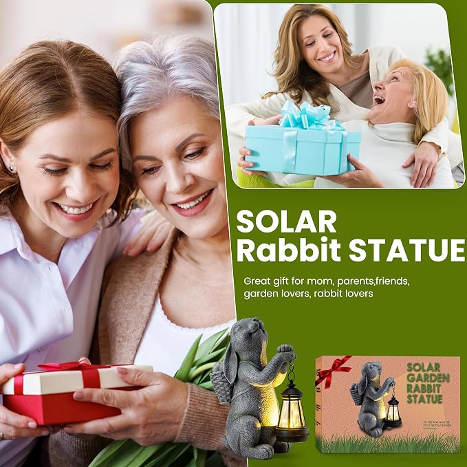 YDKOJGW Solar Garden Outdoor Statues Rabbit with Solar Lantern,Outdoor Bunny Figurines Decorations,Lawn Decor Bunny Statue for Patio, Balcony, Yard Ornament,Unique Housewarming and Easter Gifts