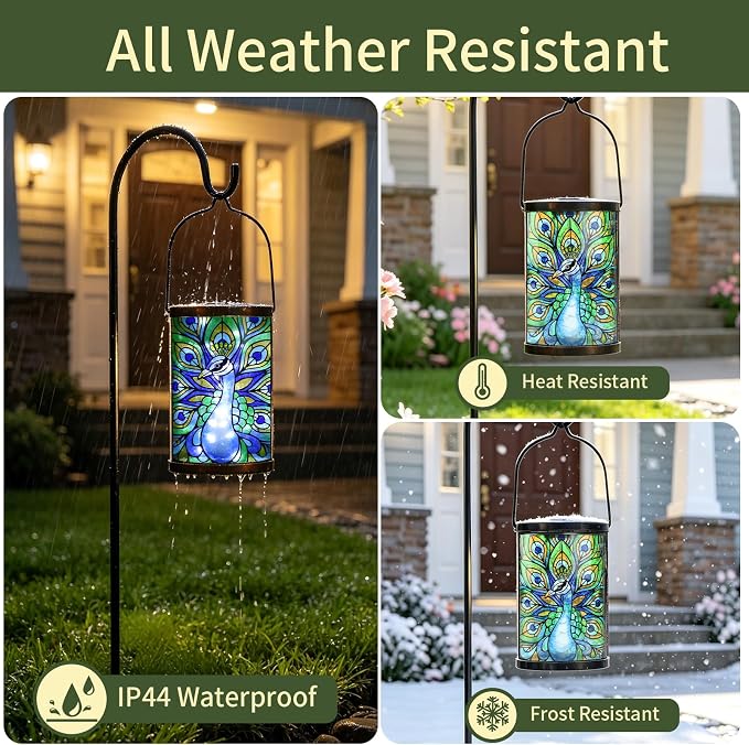 Hanging Solar Lantern Outdoor Waterproof LED Solar Lights Peacock Decorative Solar Lanterns Tabletop Lamp for Outdoor Patio Garden Yard Decor