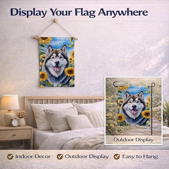 Caroline's Treasures DAC6005GF Alaskan Malamute in Sunflowers Garden Flag Mailbox Flag Decorative Yard Flag Banner Outside Patio Artwork Yard Flower Beds, Garden Size, Multicolor
