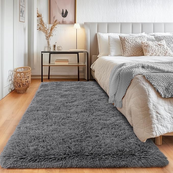 Grey Runner Rugs for Bedroom 2x6, Long Runners for Hallway Entryway Dorm Living Room, Upgrade Non-Slip Fluffy Rug for Kids Girls and Boys, Nursery Rooms, Home Decor Aesthetic