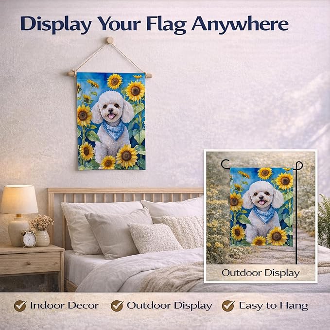 Caroline's Treasures DAC6141GF White Poodle in Sunflowers Garden Flag Mailbox Flag Decorative Yard Flag Banner Outside Patio Artwork Yard Flower Beds, Garden Size, Multicolor