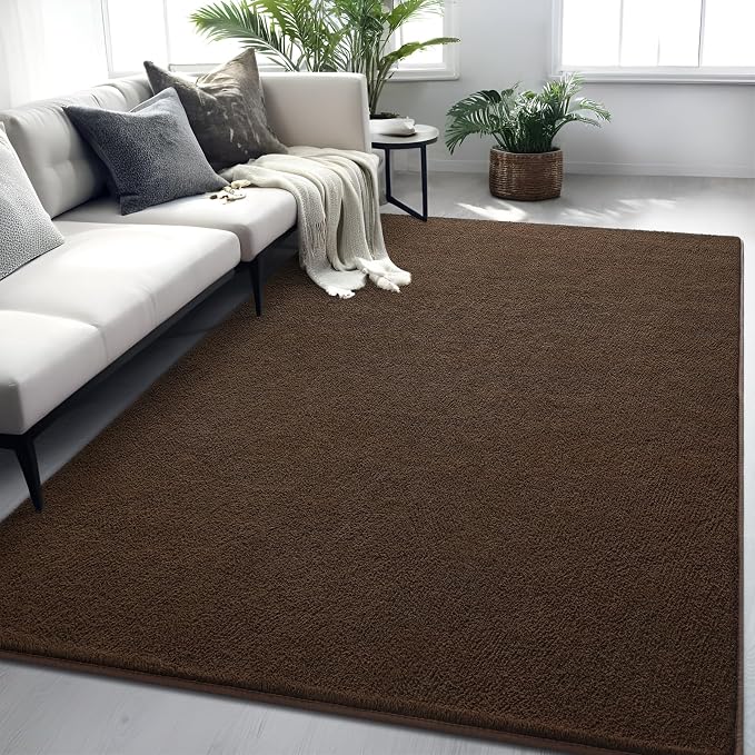 5x7 Dark Brown Area Rug Modern Aesthetic Minimalist | Washable Memory Foam, Low Pile Non Slip Indoor Carpet for Living Room Bedroom Office Classroom College Dorm Room Home Decor