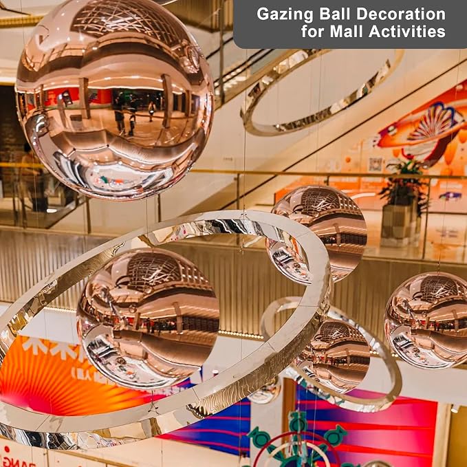 Gazing Ball Garden Mirror Outdoor, Outside Decorative Globe Rose Gold 10Pcs | Metal Polished Reflective Sphere, Stainless Steel Hollow Decoration Ornament for Home Pond Swimming Pool Housewarming Gift