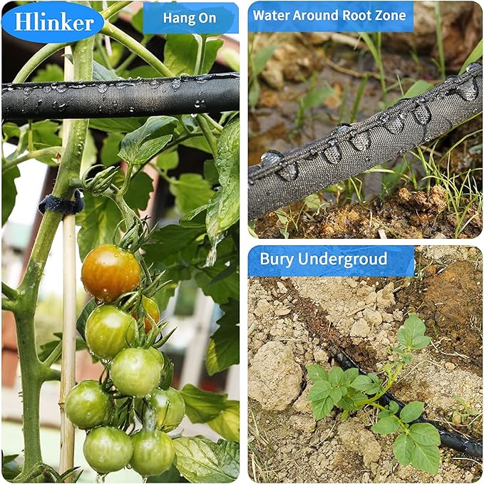Hlinker 2026 Flat Soaker Hose 25 ft with Stake for Garden, Linkable Drip Hose Diy Automates Garden Irrigation System Saving 82% Water, Dual-layer Leak-free Design Water Hose with Holes