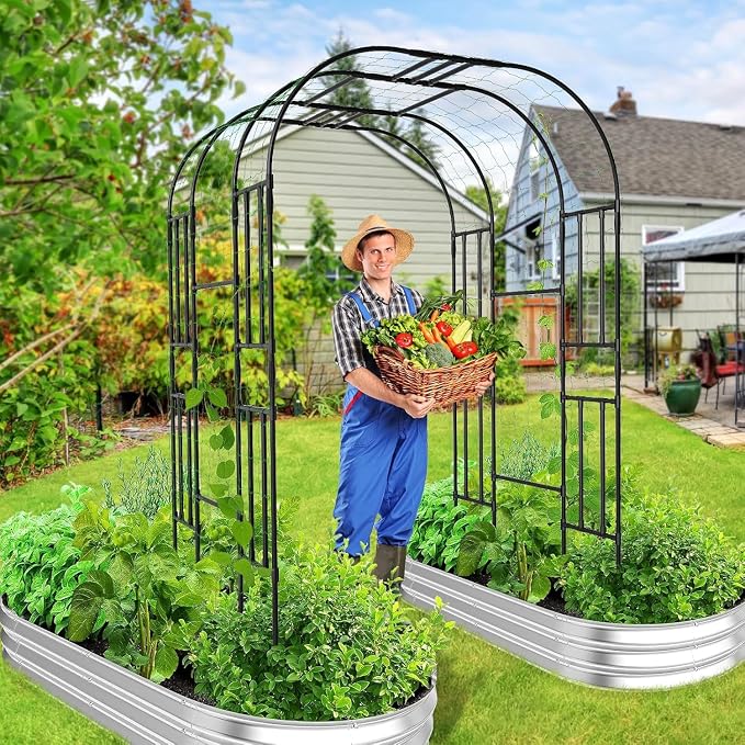 DoCred Large Garden Arch Trellis for Climbing Plants, 87'' H x 59'' L x 47'' W Outdoor Grape Vine Trellises Arch Arbor Gazebo, Grape Trellis for Climbing Plants, Courtyard and Garden Decoration, Black