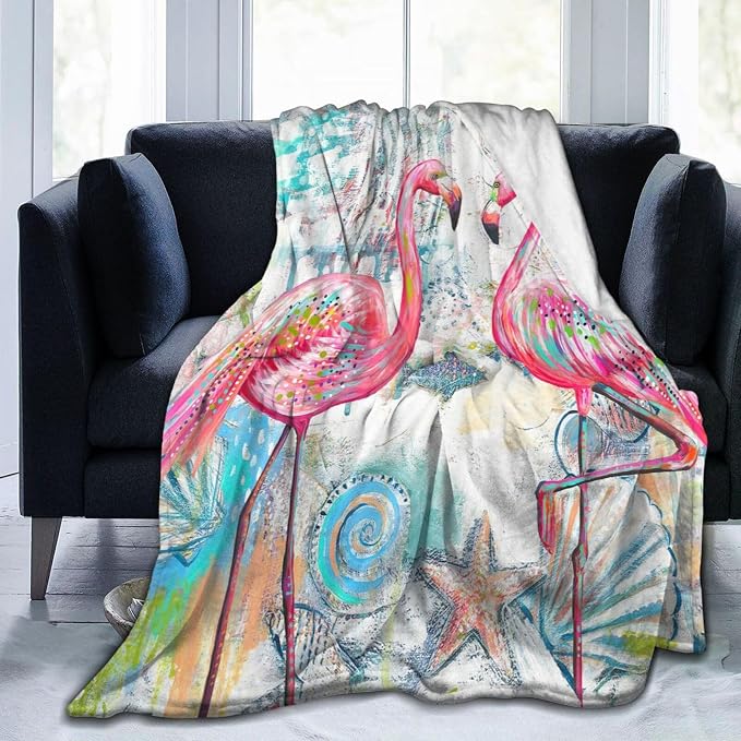 Pink Flamingo Throw Blanket Cozy Plush Flamingos Flannel Fleece Ultra Soft Blankets Lightweight Fuzzy Party Blanket Gifts for Girls Women Men Boys Bed Couch Sofa 80"x60"