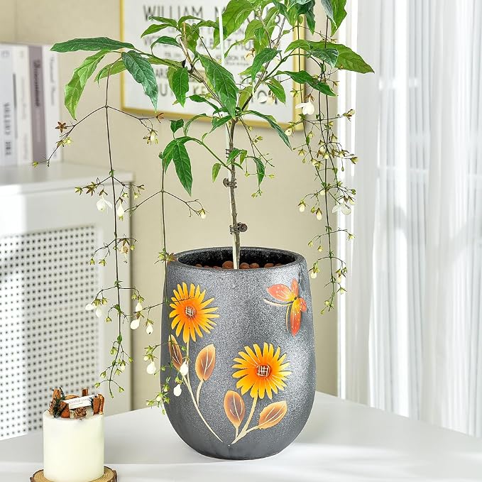 Sungmor 10.6 Inch Ceramic Succulent Plant Pot with Drainage Hole, Hand Painted Flower Pots for Plants, Unique Texture Decorative Planter for Indoor and Outdoor, Pottery Vase for Home Office Decor