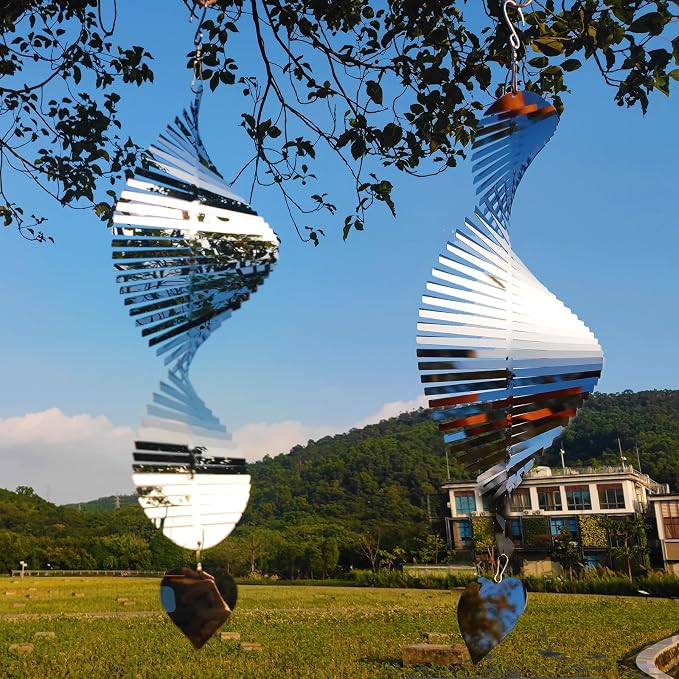 2pcs Bird Scare Devices to Keep Woodpeckers, Pigeons Away from Your House, Patio, Orchards,15.8"x 5.9" High Reflective 304Mirror Stainless Steel Wind Spinners Outdoor Garden Decor