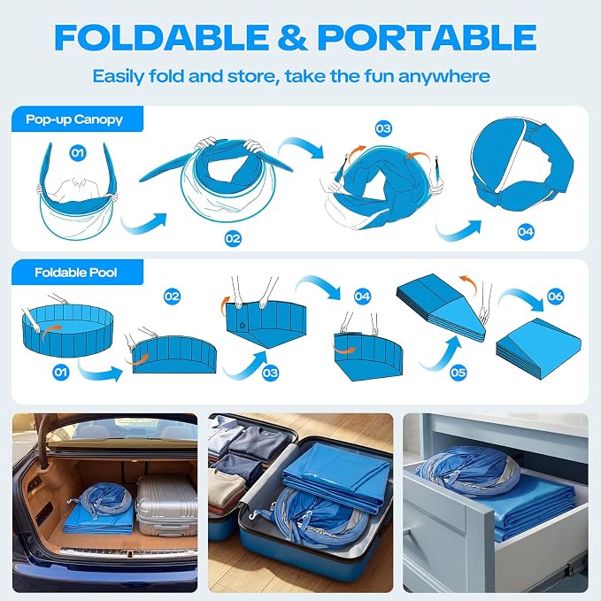 Baby Pool with Canopy, 47" Kiddie Pool with UPF 50+ Sunshade | Foldable Toddler Pool and Kids Pool with Non-slip Design, Portable Setup and Durable Construction for Backyard Summer Fun