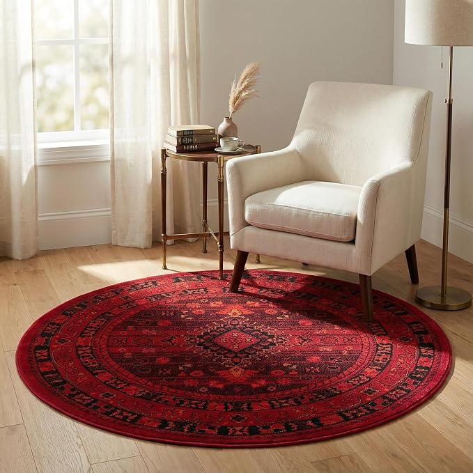 Unique Loom Tekke Collection Area Rug - Sheibani (3' 3" Round, Red/ Black)