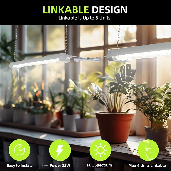 Hlite 16 inch Plant Growing Lamps, Hanging Full Spectrum 4 Pack, White | Hanging Grow Light for Indoor Plants with Shade, Linkable Plug and Hanging with On/Off Switch, Seedling to Flowering