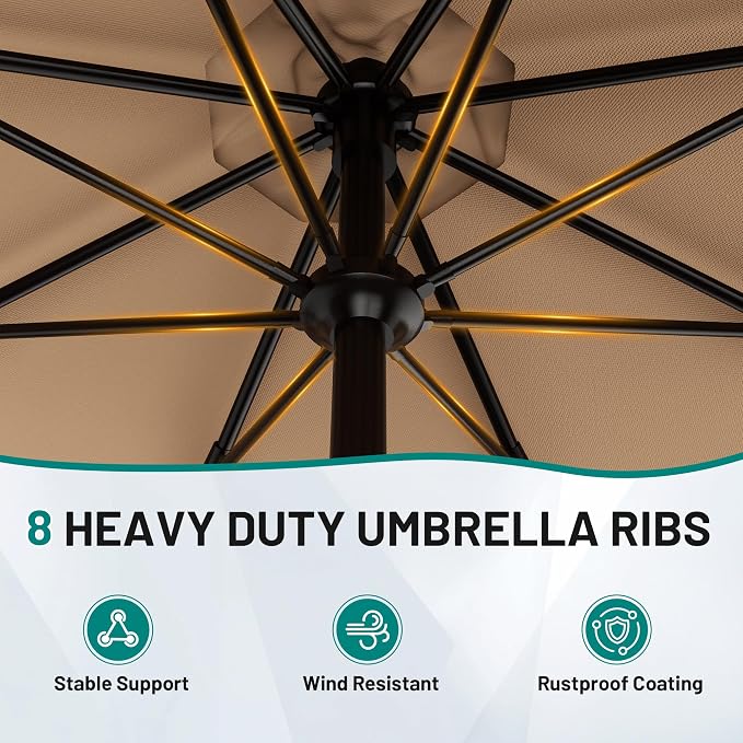 AreShark 9FT Valance Patio Umbrella, Outdoor Table Umbrella with Tilt and Crank, Outdoor Market Umbrellas W/ 8 Sturdy Ribs UV Protection for Garden, Deck, Backyard and Pool, Beige