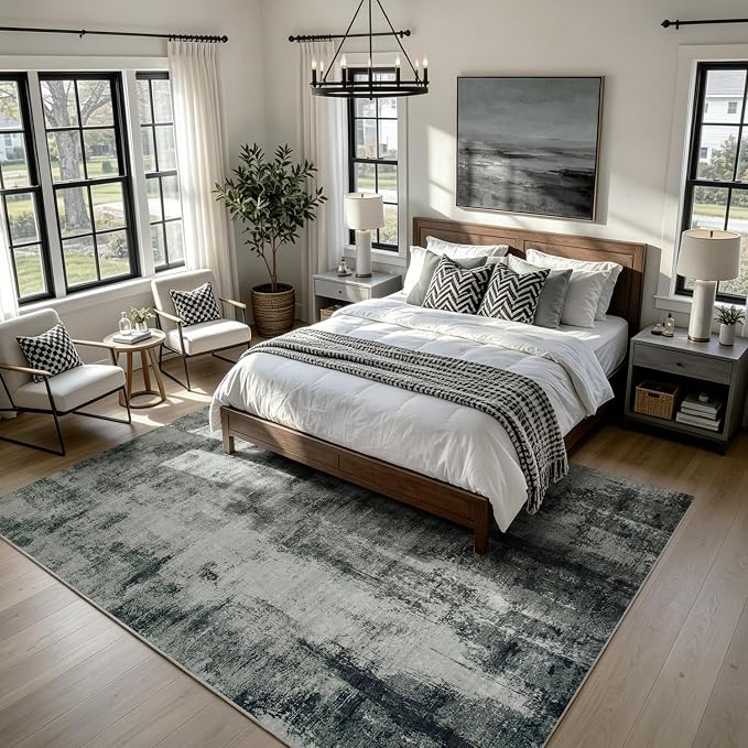 Washable Rugs 8x10 Area Rugs for Living Room,Bedroom,Dining Room,Nursery | No Creases,Stain Resistant,Non Slip Modern Abstract Soft Low Pile Carpet for Hardwood,High-Traffic Area,Kids & Pet Friendly