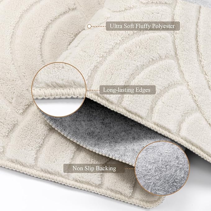 SHACOS Soft Cozy Fluffy Arch Waves Pattern High-Low Textured Area Rug 3'x5' | Non Slip Washable Minimalist Modern Graphic Rainbow Carpet for Living Room Bedroom, Cream