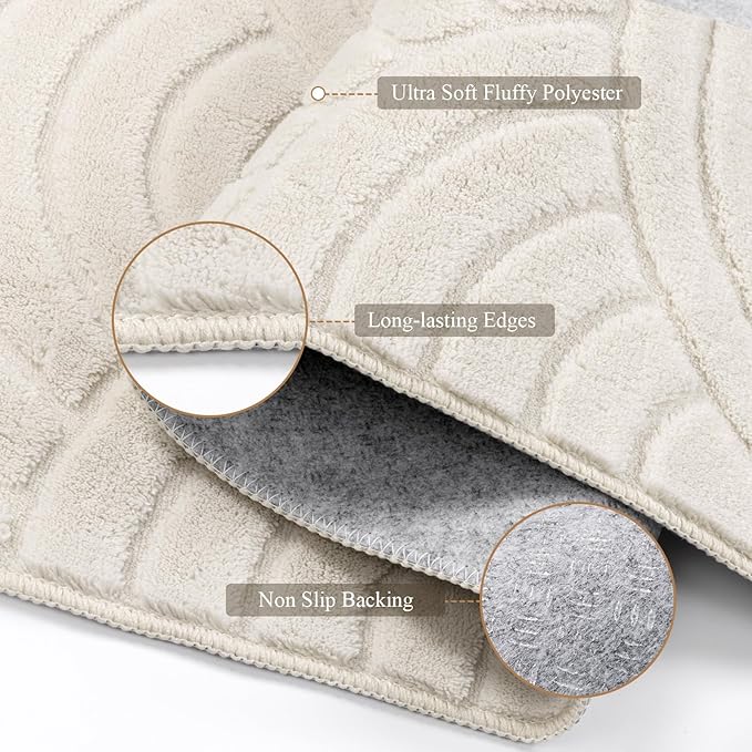 SHACOS Soft Cozy Fluffy Arch Waves Pattern High-Low Textured Runner 2'x8' | Non Slip Rugs Washable Minimalist Rug Modern Graphic Rainbow Carpet for Living Room Bedroom Bathroom Kitchen Hallway, Cream