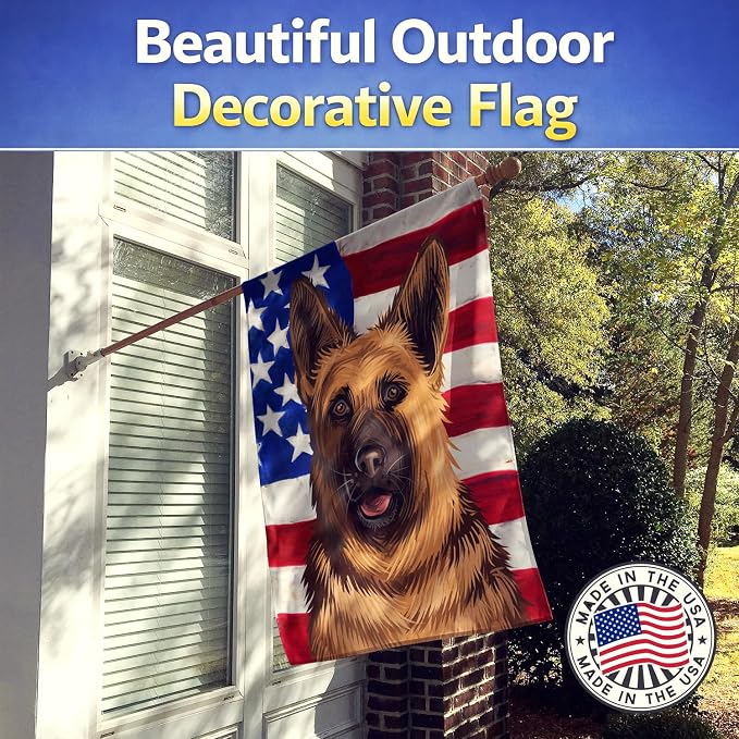 Caroline's Treasures CK6536CHF German Shepherd Dog American Flag House Flag Large Porch Sleeve Pole Decorative Outside Yard Banner Artwork Wall Hanging, Polyester, House Size, Multicolor