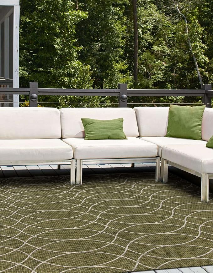 Unique Loom Outdoor Trellis Collection Area Rug - Gitter (10' Square, Green/ Ivory)