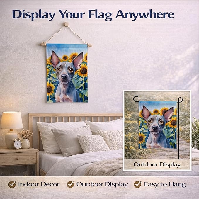 Caroline's Treasures DAC6010GF American Hairless Terrier in Sunflowers Garden Flag Mailbox Flag Decorative Yard Flag Banner Outside Patio Artwork Yard Flower Beds, Garden Size, Multicolor