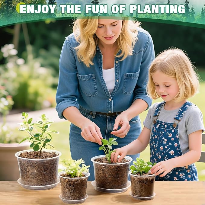 RAOOKIF 10/8/6/5 Inch Clear Nursery Pots with Drainage Hole, 16 Pack Large Nursery Pots for Plants for Indoor Outdoor, Plastic Clear Plant Pots for Flowers, Seedings, Succulents, Vegetables