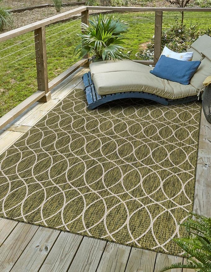 Unique Loom Outdoor Trellis Collection Area Rug - Gitter (9' x 12' Rectangle, Green/ Ivory)