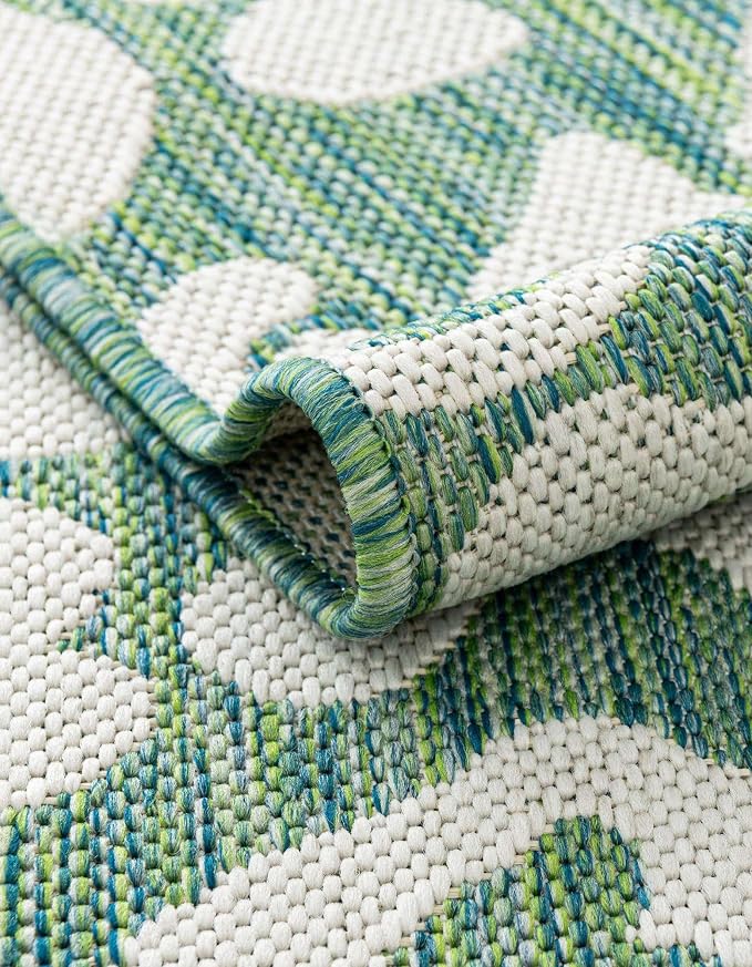 Unique Loom Outdoor Safari Collection Area Rug - Leopard (7' 10" Round Green Blue/Ivory)