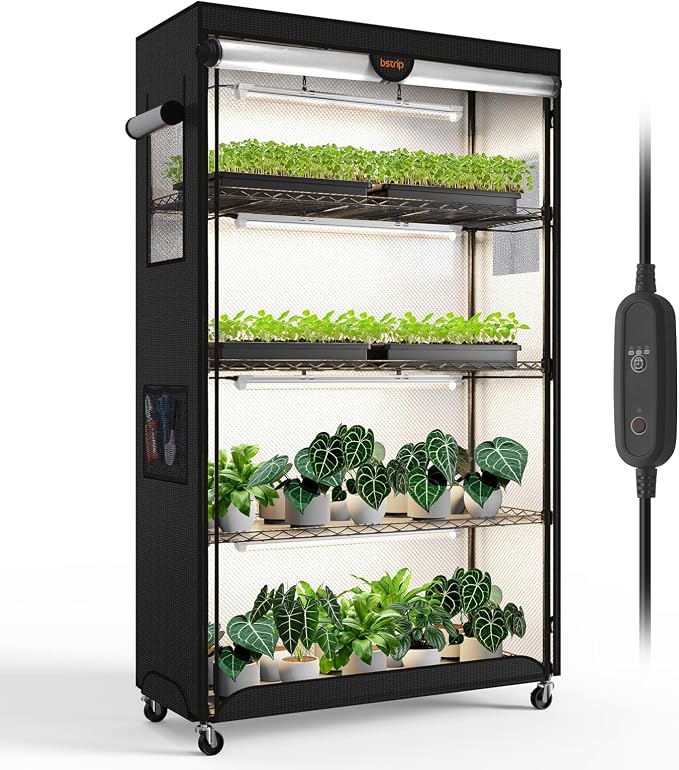 Bstrip Indoor Greenhouse with Grow Light, Plant Shelf with Oxford Fabric Grow Tent , Indoor Greenhouse Cabinet for Indoor Plant, Seed Starting, Seed Tray, 35.4"x13.8"x59"
