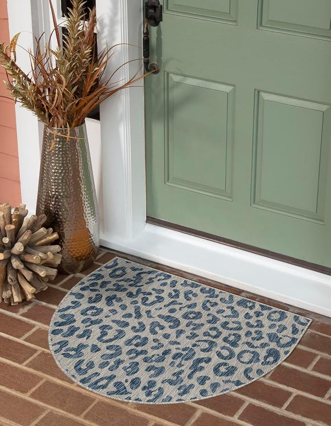 Unique Loom Outdoor Safari Collection Area Rug - Leopard (3' 1" x 6' 1" Hearth Blue/Gray)