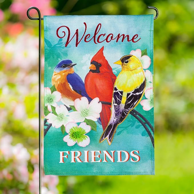 Evergreen Flag Welcome Friends Burlap Spring Garden Flags 12x18 double sided | Small Garden Flags For Outside | Welcome Spring Flag Décor for Yards Porch Gardens