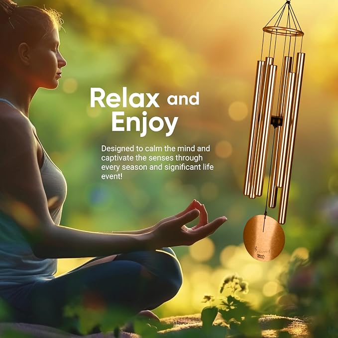 Nature’s Melody Aureole Tunes Wind Chimes – Outdoor Windchime with 6 Tubes, 100% Rustproof Aluminum, Powder Finish & S Hook Hanger for Sympathy, Memorial Gift or Zen Garden (Bronze, 36")