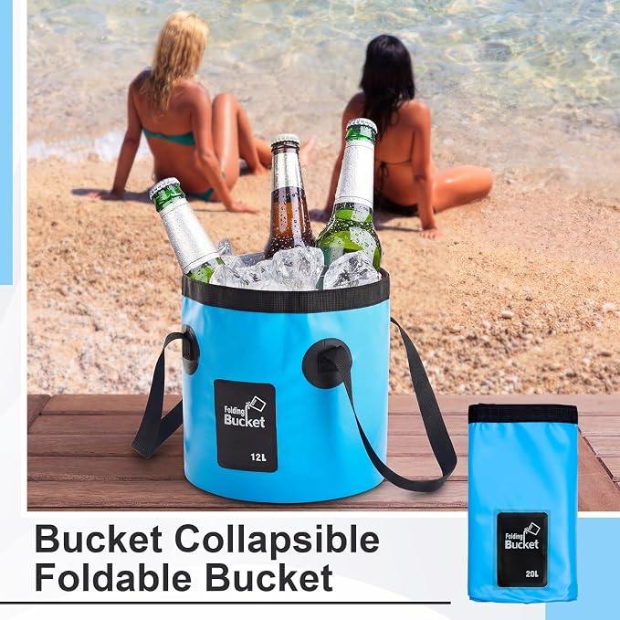 3 Gallon 3 Pack Collapsible Bucket, Foldable Water Bucket with Handles, Portable Camping Buckets for Fishing, Hiking, Cleaning, Outdoor & Travel Use (Blue)