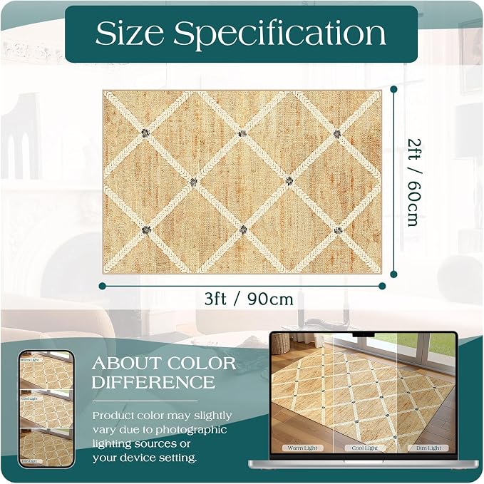 Indoor Front Door Mat, 2x3 Neutral Cottage Geometric Front Door Rug | Non-Slip Washable Doormat Indoor Outside Entrance Woven-Look Farmhouse Small Throw Rugs for Entryway Kitchen Laundry Room