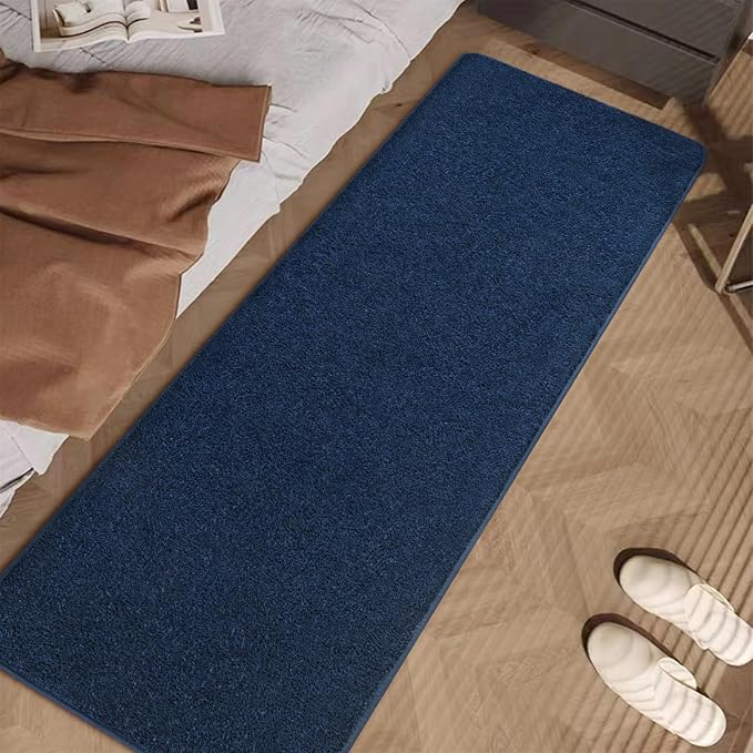 Navy Blue 2x6 Hallway Runner Rug | Washable Memory Foam, Low Pile Non Slip Indoor Carpet for Bedroom Bedside Entrance Classroom College Dorm Room Home Decor