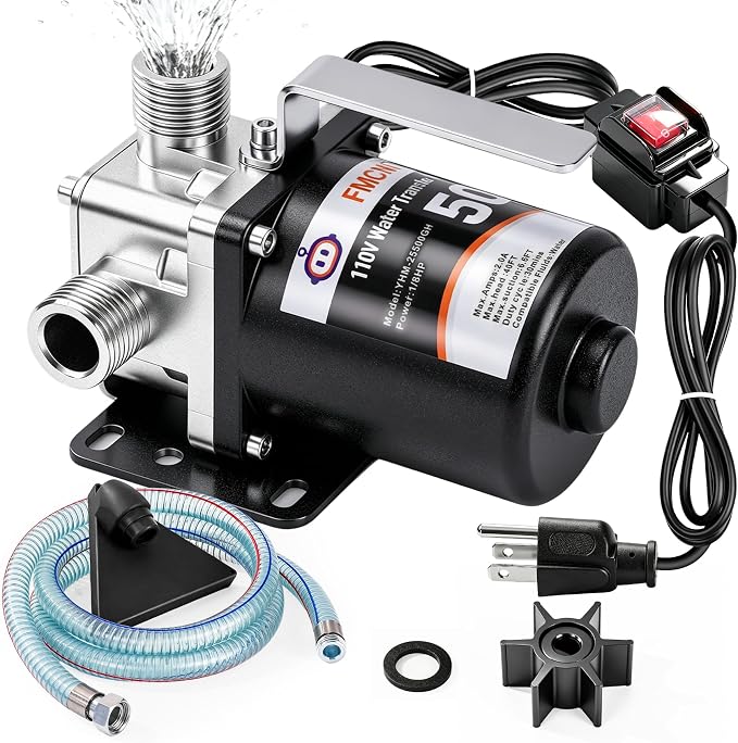 FMCNMech 110V Portable Electric Water Transfer Pump, 500 GPH High Flow Utility Pump with Switch for Pool Drain, Basement, Garden, Rain Barrel, Cast Iron